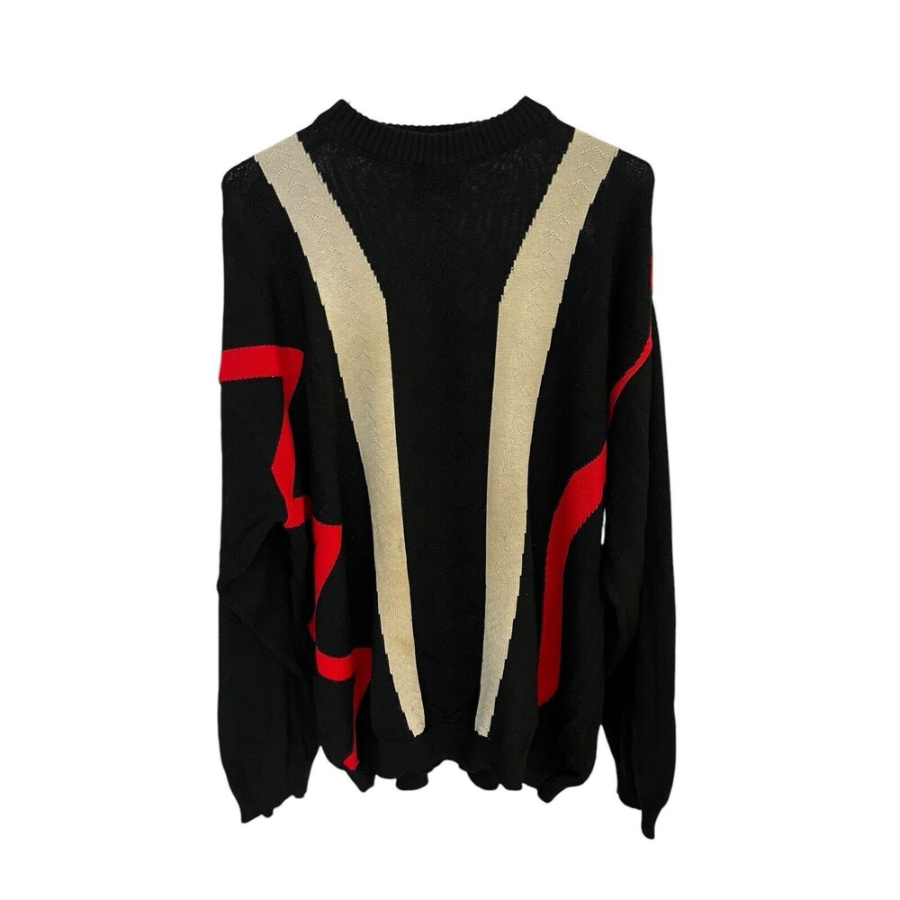 Vtg Bergati men's 2XL pullover long sleeve knit sweater black/red/gray